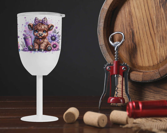 Coupe vin isotherme - vache highland boucle mauve