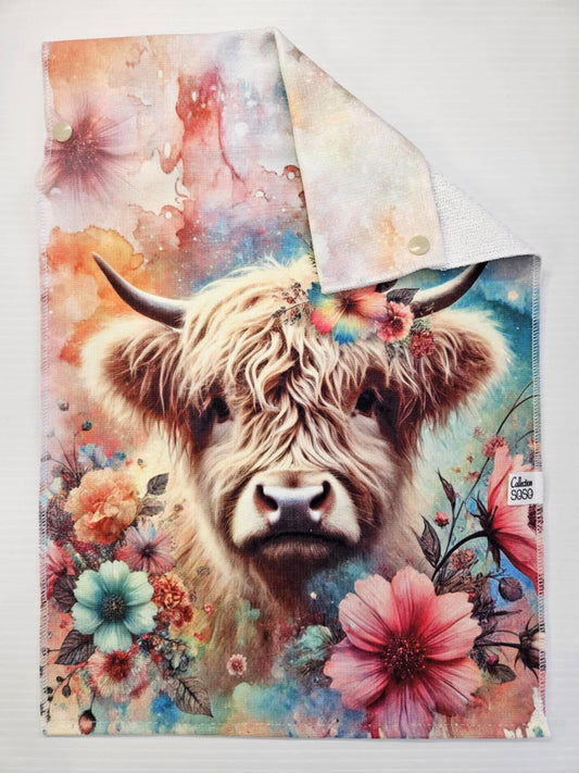 Serviette à mains - vache et fleurs