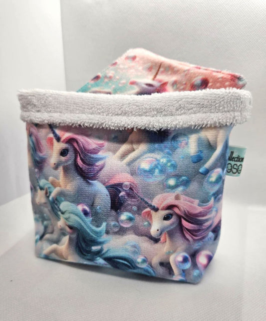 Ensemble panier et lingettes- licorne