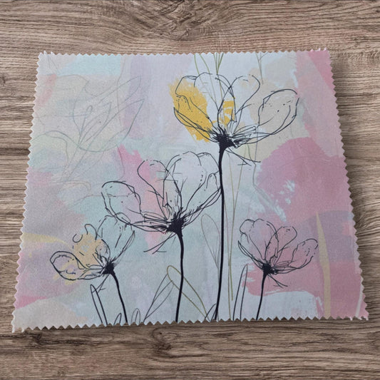 Linge à lunette - fleurs noir fond pastel