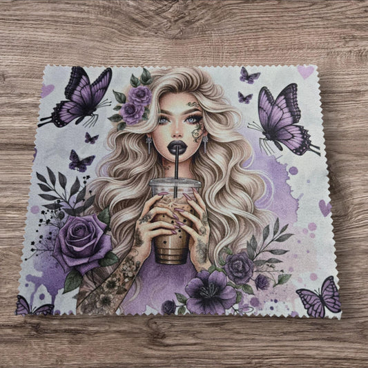 Linge à lunette - fille et fleurs mauve