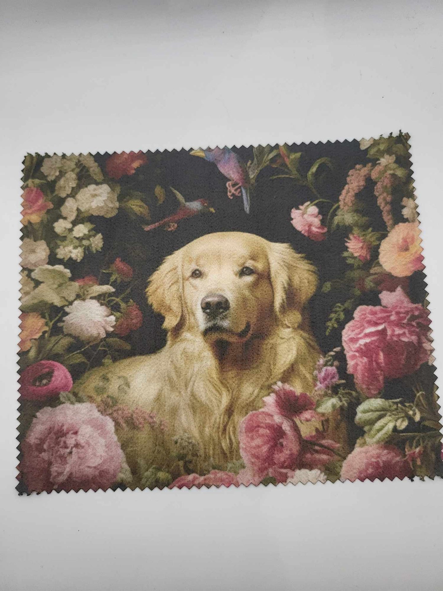 Linge à lunette - Chien et fleurs