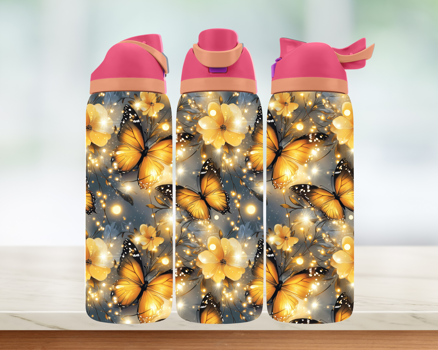 Bouteille style Owala - Papillons Jaunes