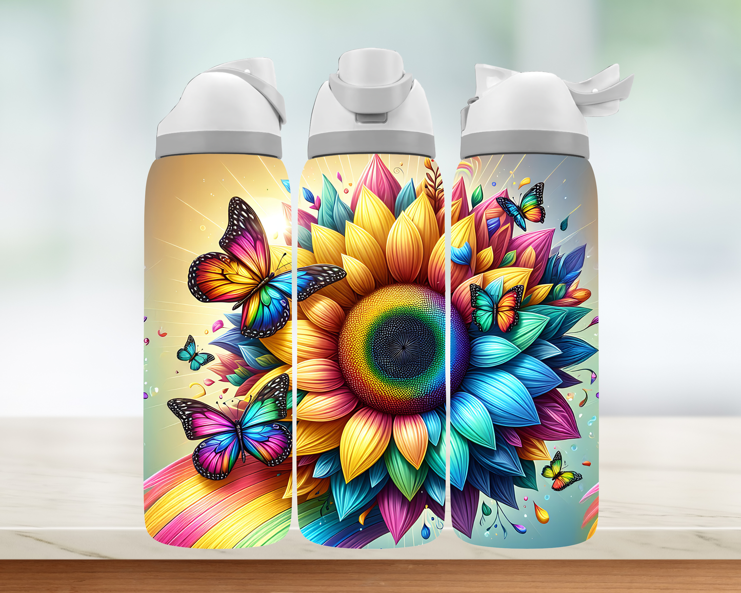 Bouteille style Owala - Fleurs et papillons