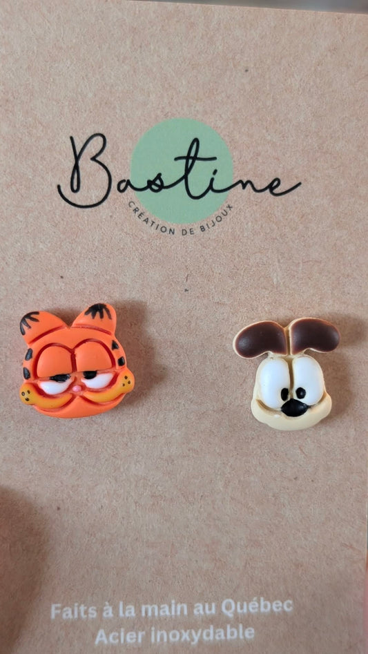 Chat orangé - Boucles d'oreilles studs en argile polymère acier inoxydable hypoallergène