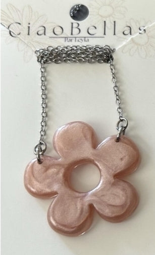Collier - Fleur rose poudre