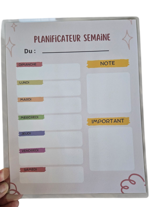 Planificateur semaine - Modèle coloré