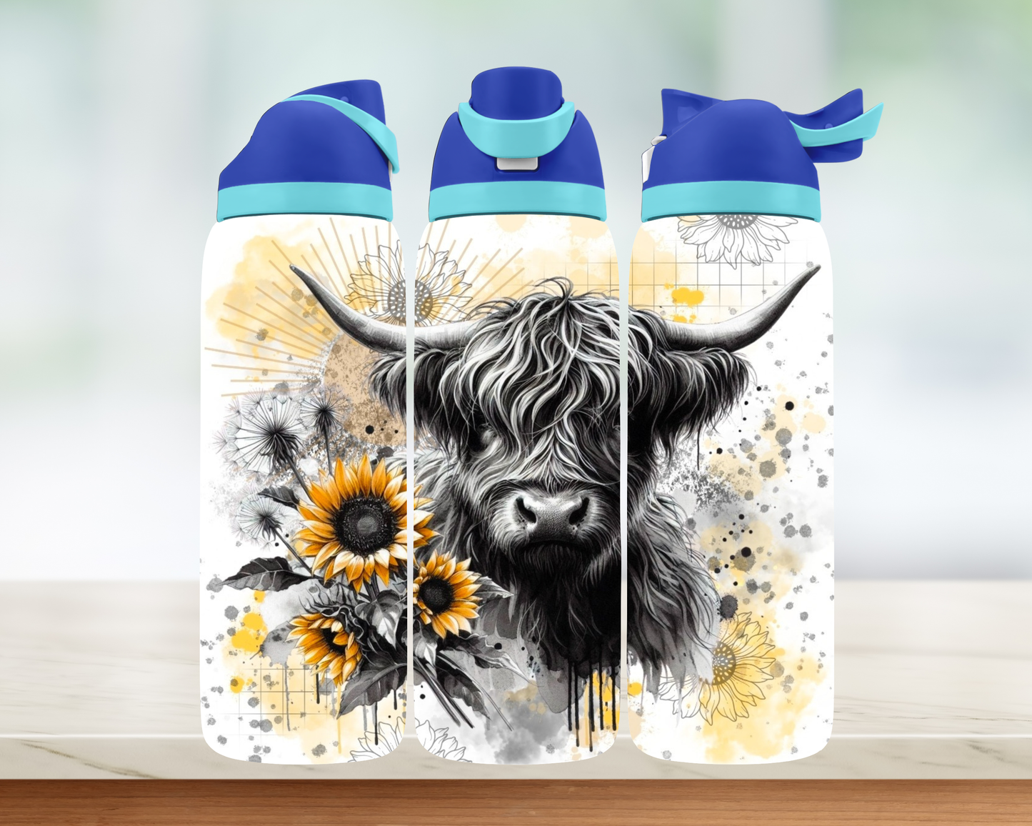 Bouteille style Owala - Vache tournesol