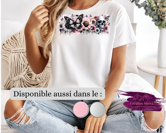 Chandail sublimé - Crane&papillon rose