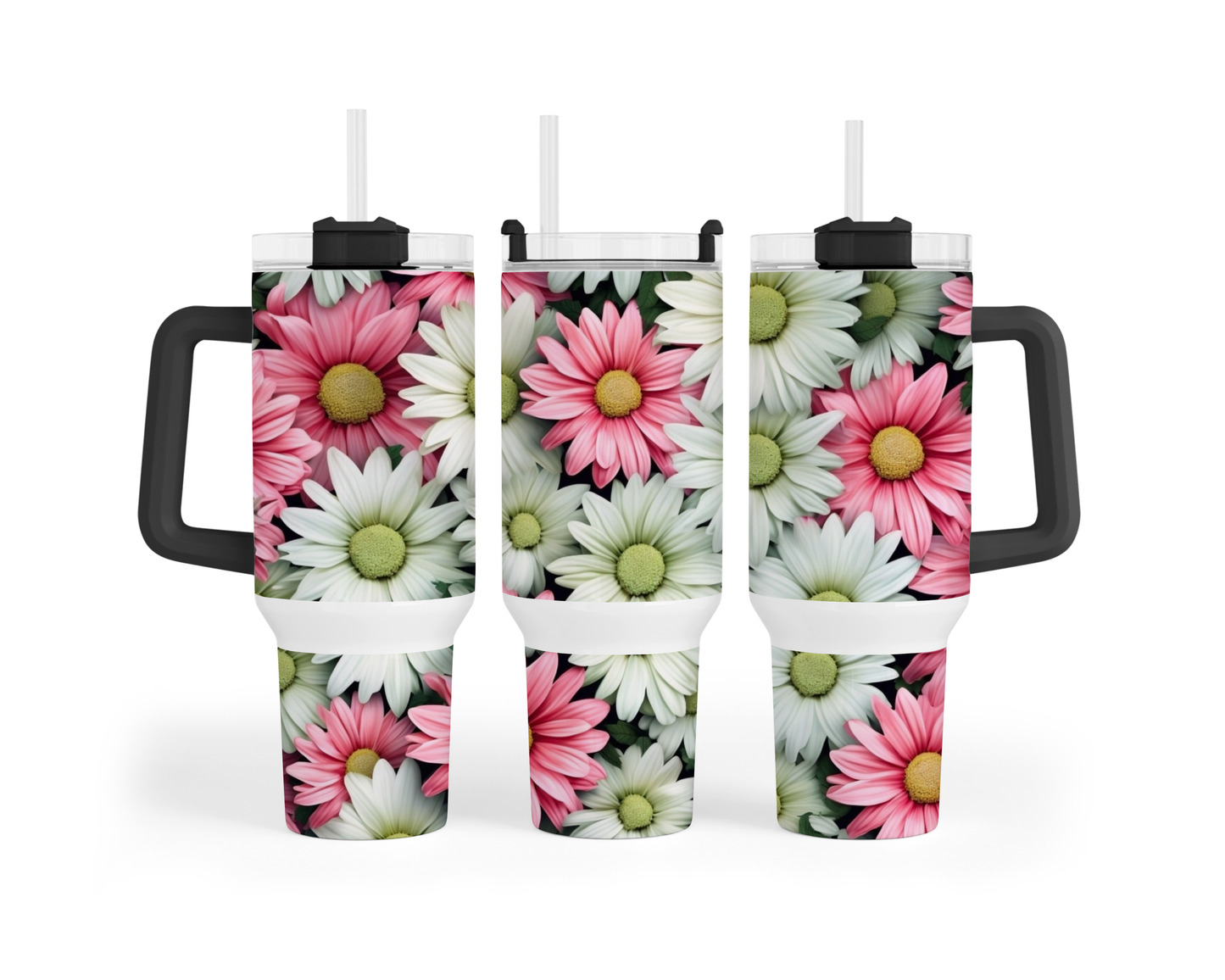 40 oz - Fleurs roses & Blanches