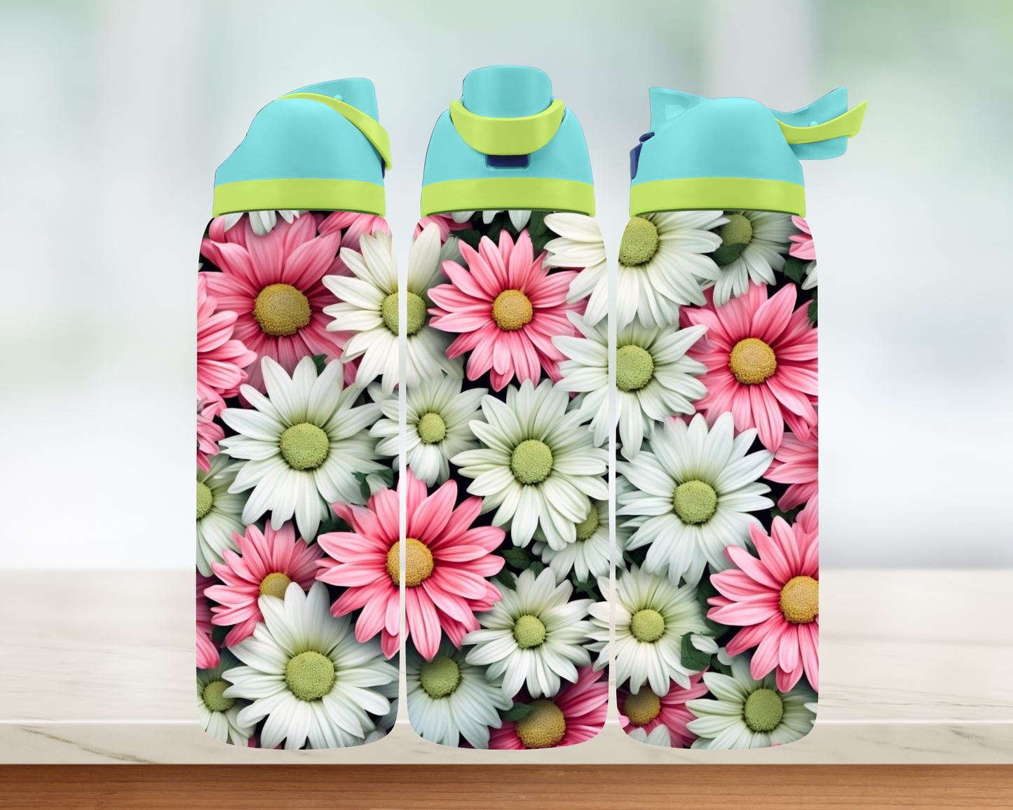 Bouteille style Owala - Fleurs blancs et roses