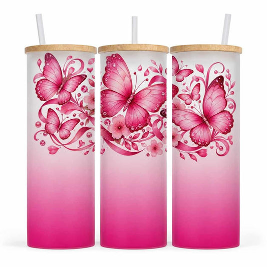 Verre givré 25 oz - Papillon rose
