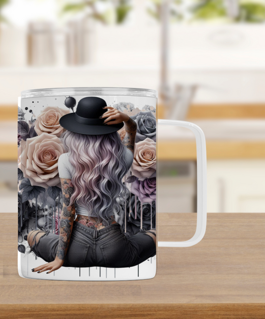 Tasse isotherme - fille fleurs