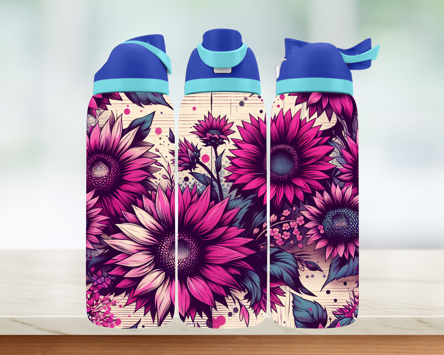 Bouteille style Owala - Fleurs Roses