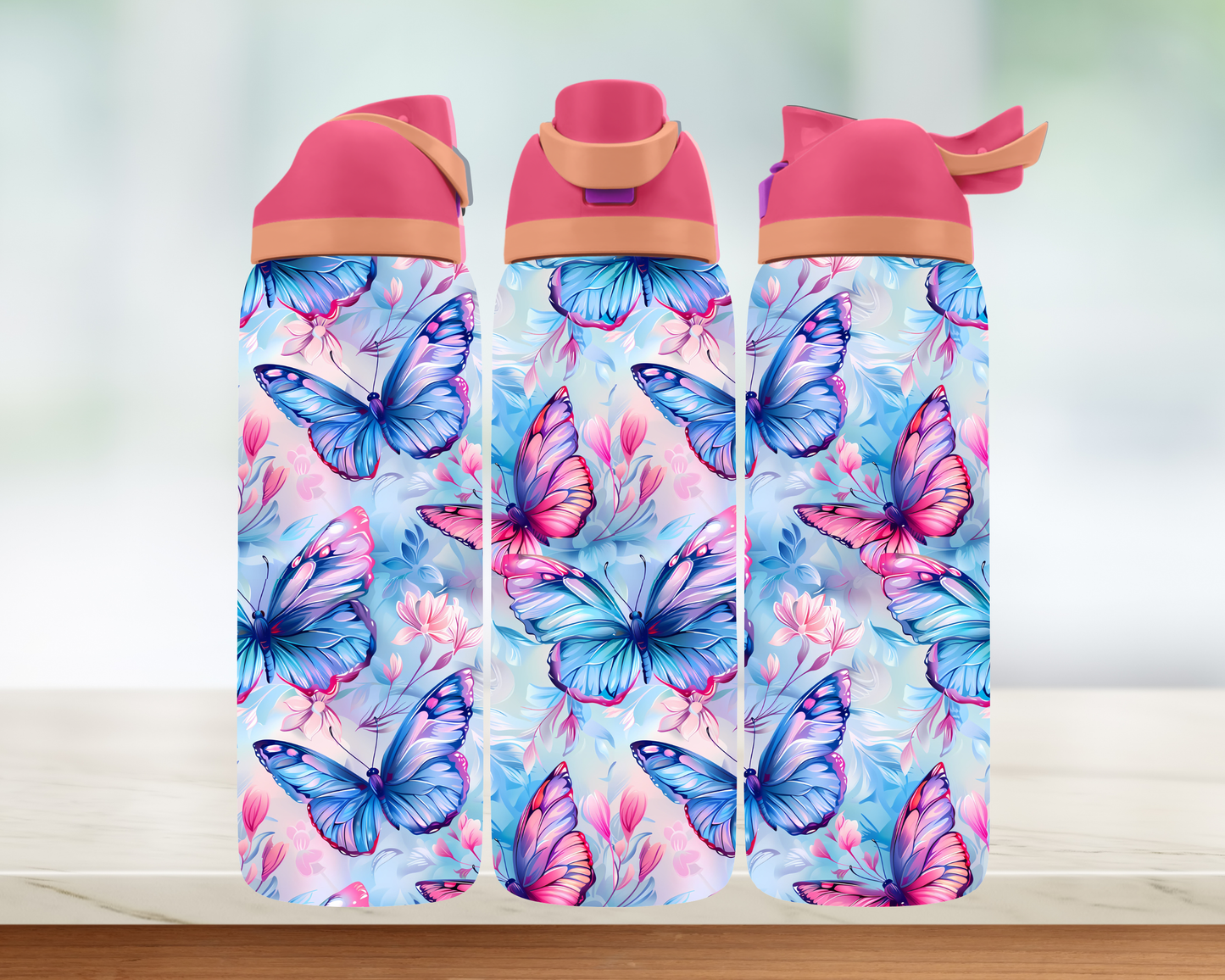 Bouteille style Owala - Papillons rose & bleu