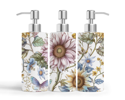 Pompe à savon - Fleurs bleu et mauve