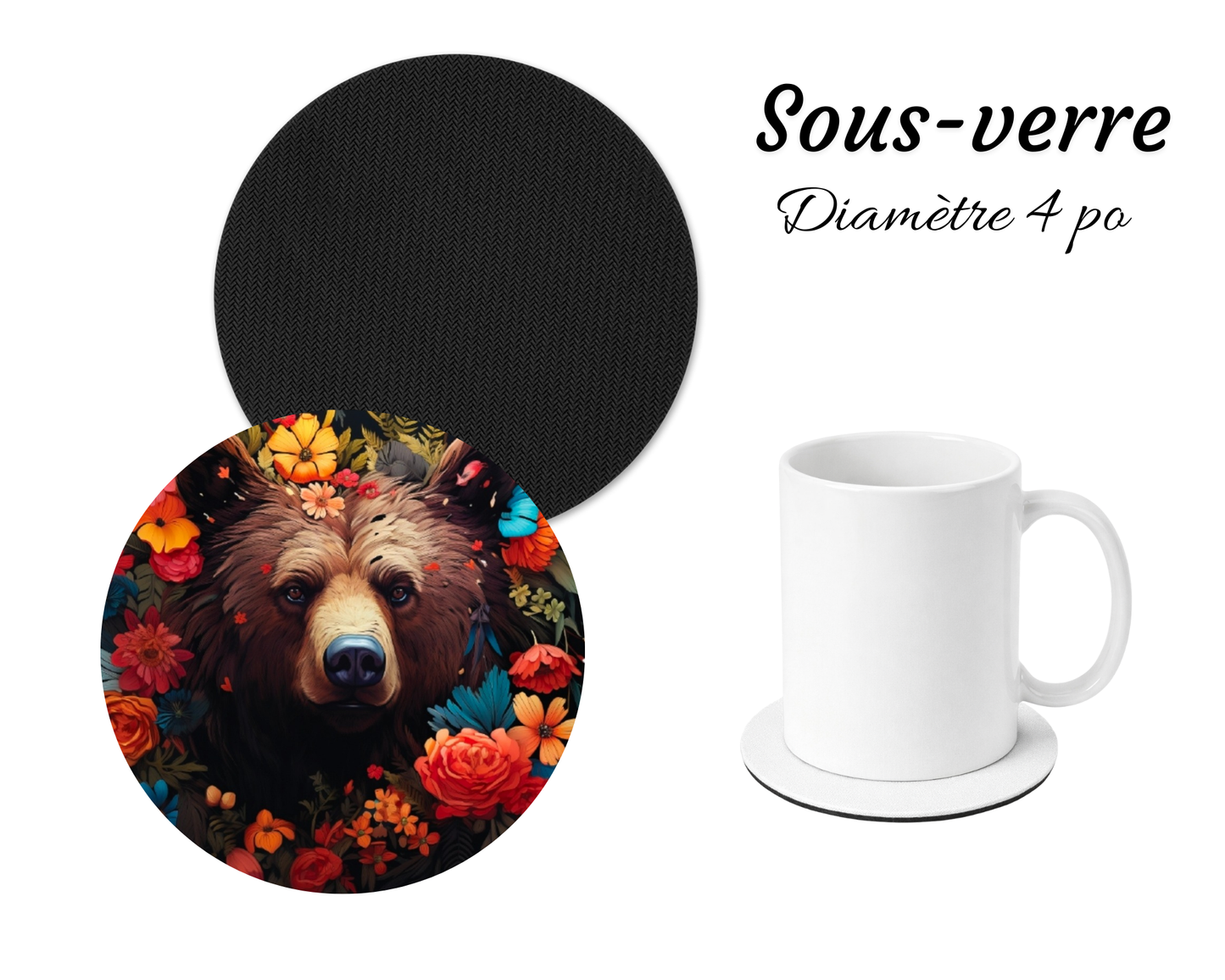 Sous-verre - Ours bruns et fleurs