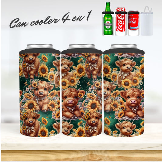 CAN COOLER 4 en 1 - Vache et fleurs orangés