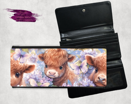 Porte-feuille - Vache, fleur mauve et papillon