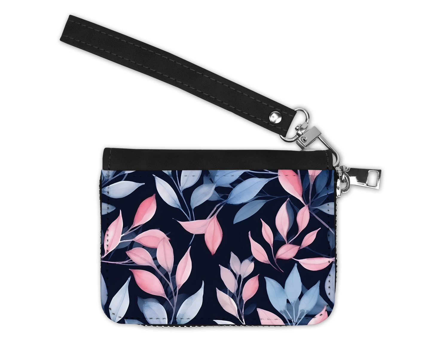 Petit Porte-Monnaie - Feuillage rose et bleu