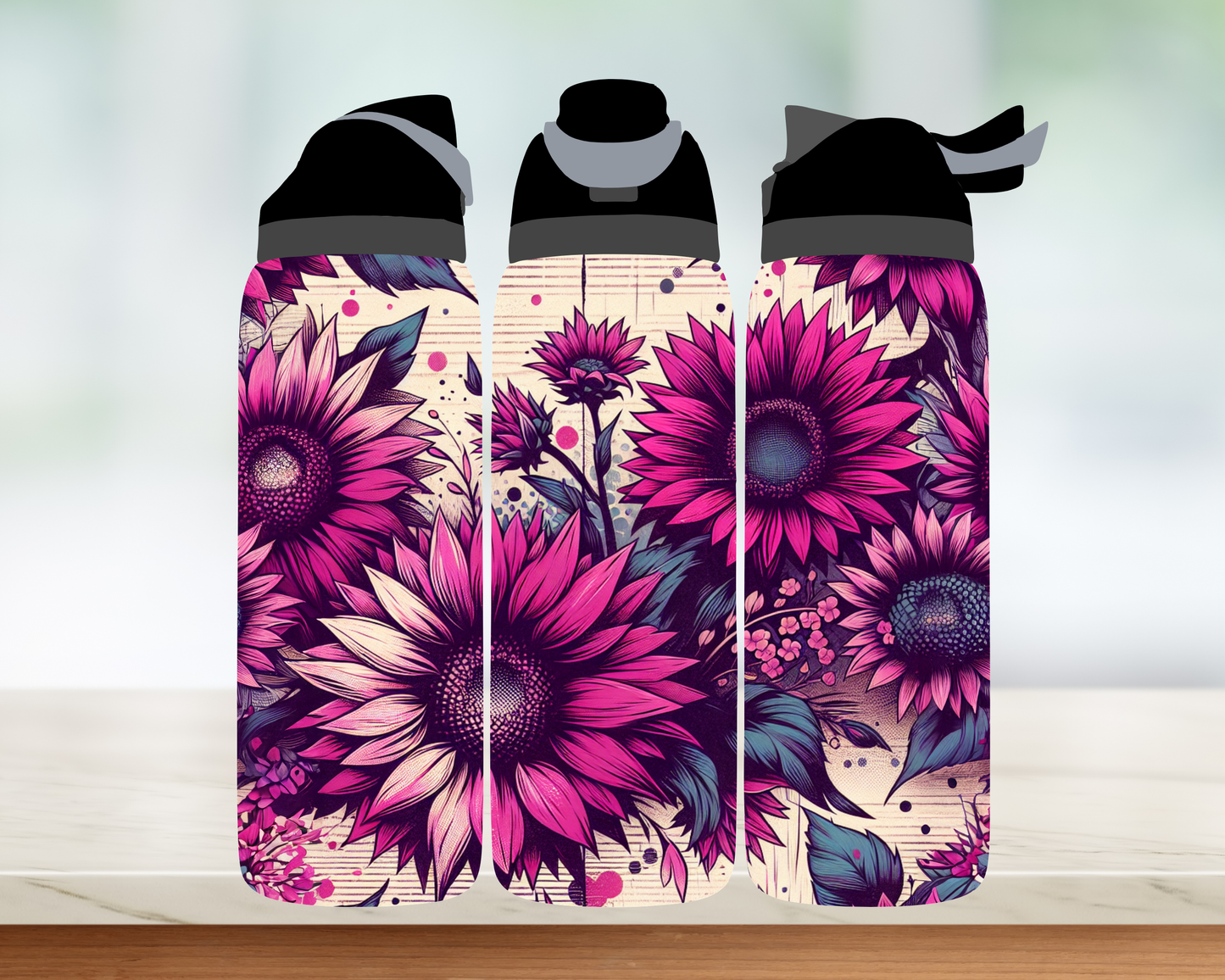 Bouteille style Owala - Fleurs Roses