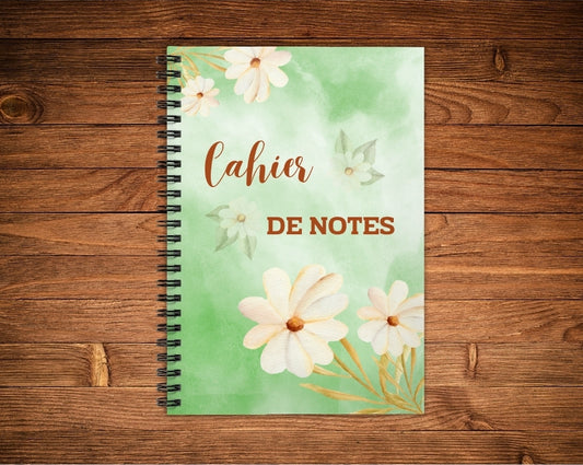 Cahier de notes - Fleur fond vert