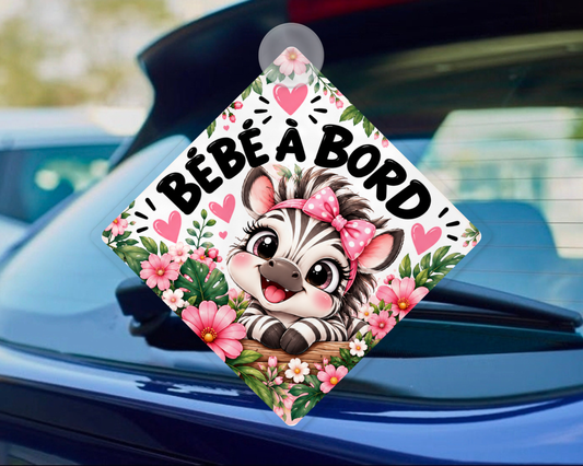🚗👶 BÉBÉ À BORD – Zèbre rose
