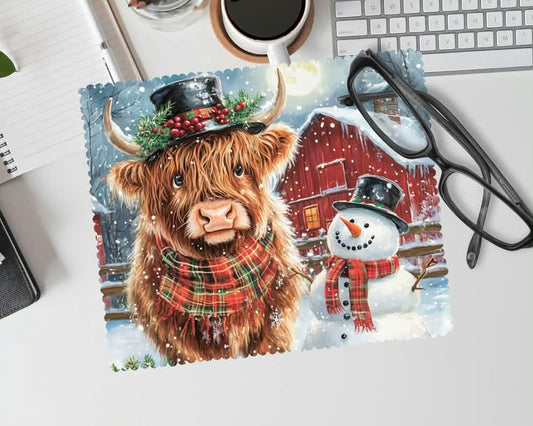 Linge à lunette - Vache et bonhomme de neige