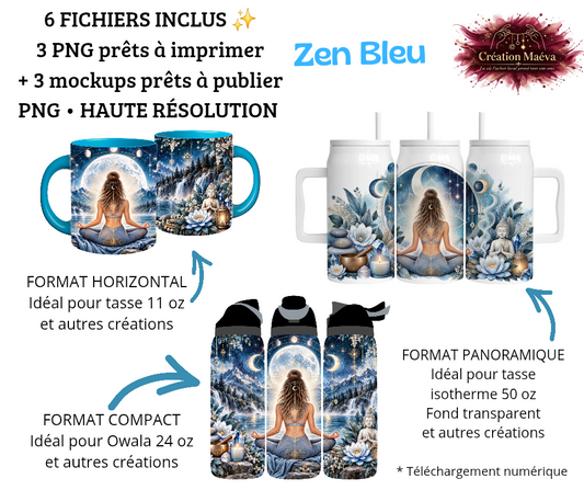 PNG Sublimation - Zen Bleu (3 formats d'images + 3 mocked up)