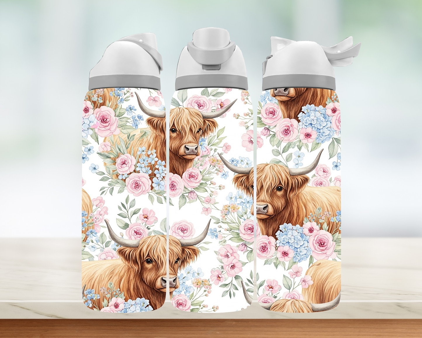 Bouteille style Owala - Vaches fleuris