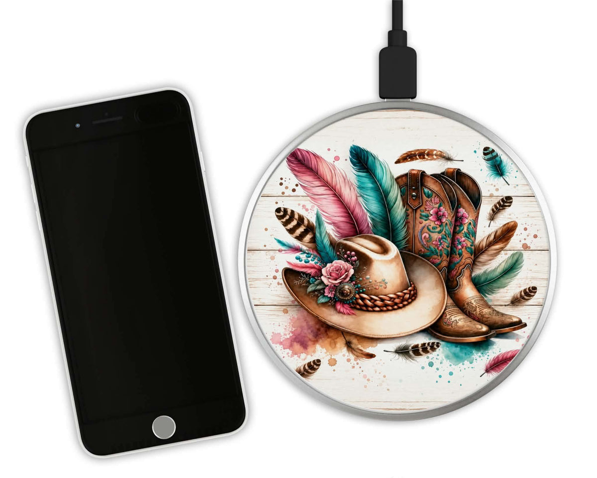 Chargeur sans fil - Chapeau et botte rose bleu