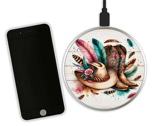 Chargeur sans fil - Chapeau et botte rose bleu