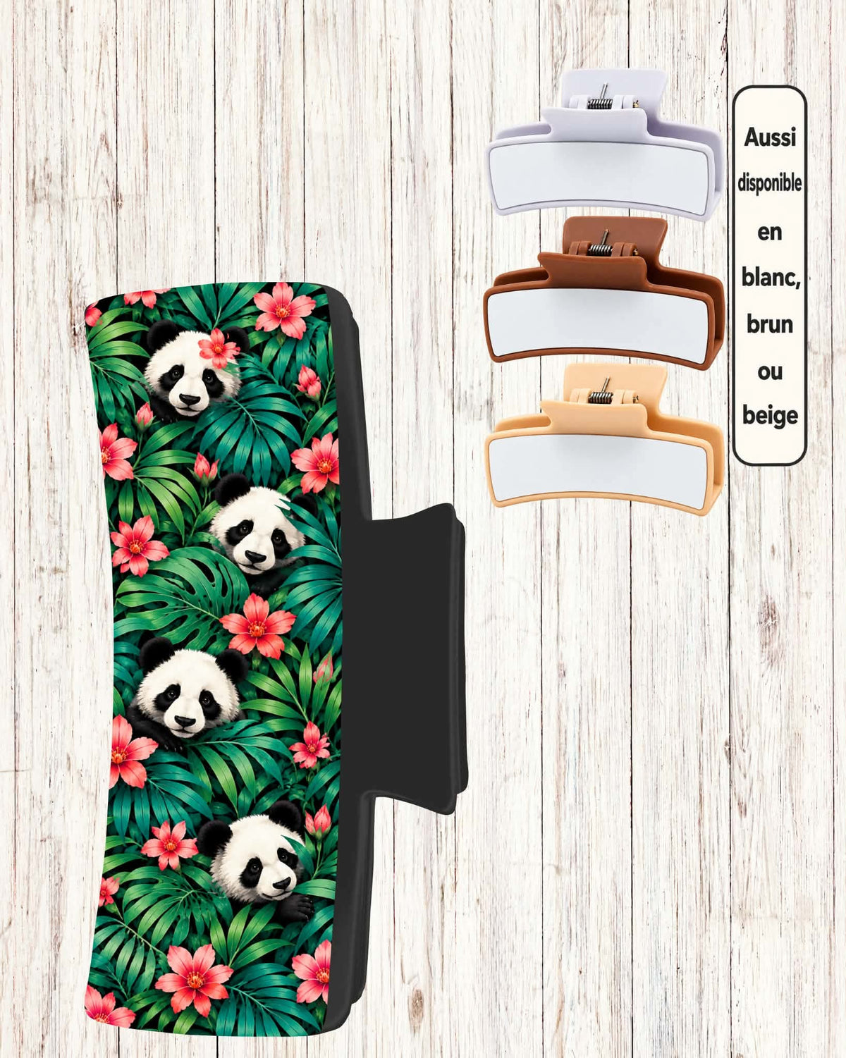Pince cheveux XL - Panda et feuillage