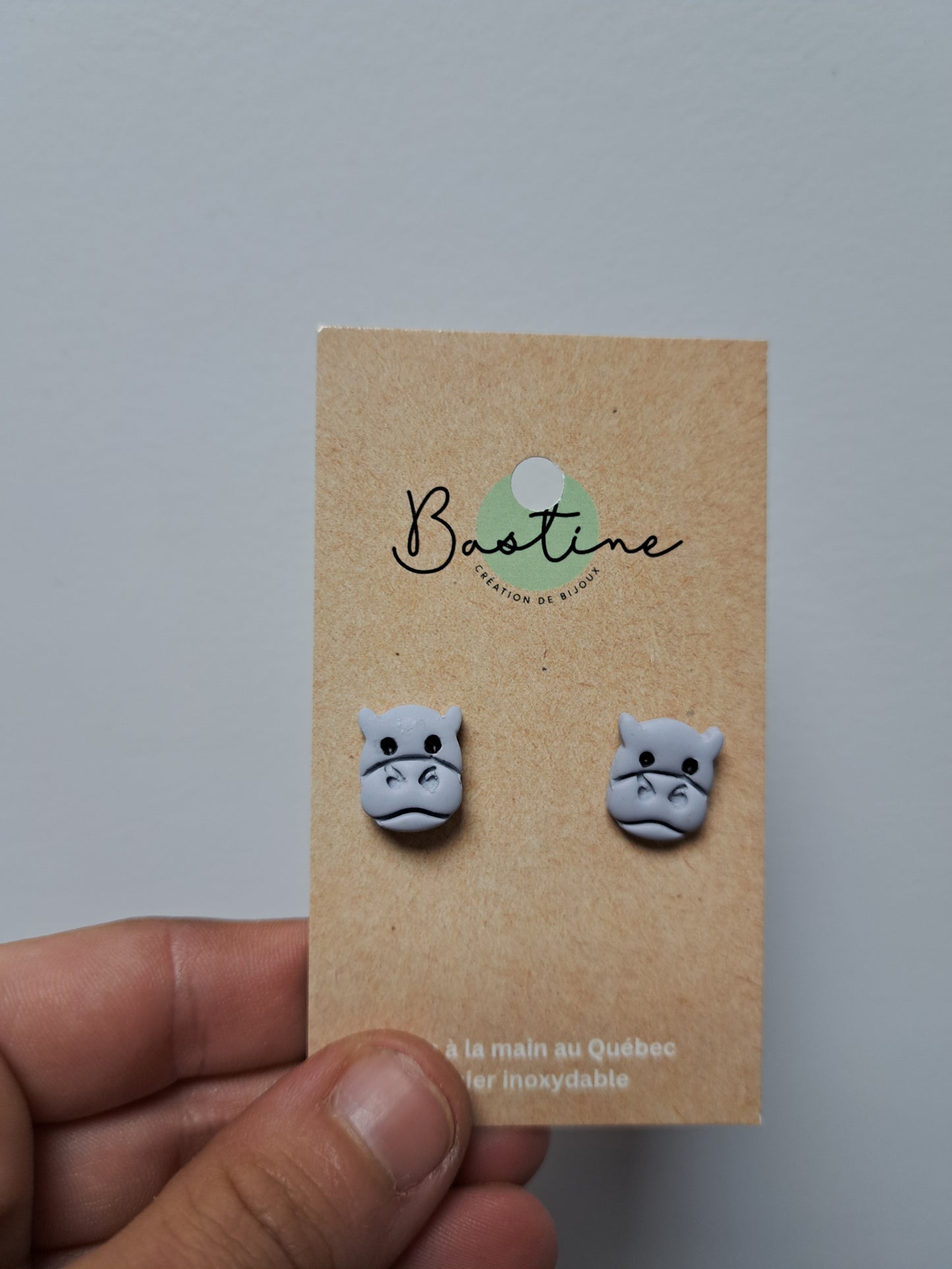 Hippopotames-Boucles d'oreilles studs en argile polymère acier inoxydable hypoallergène