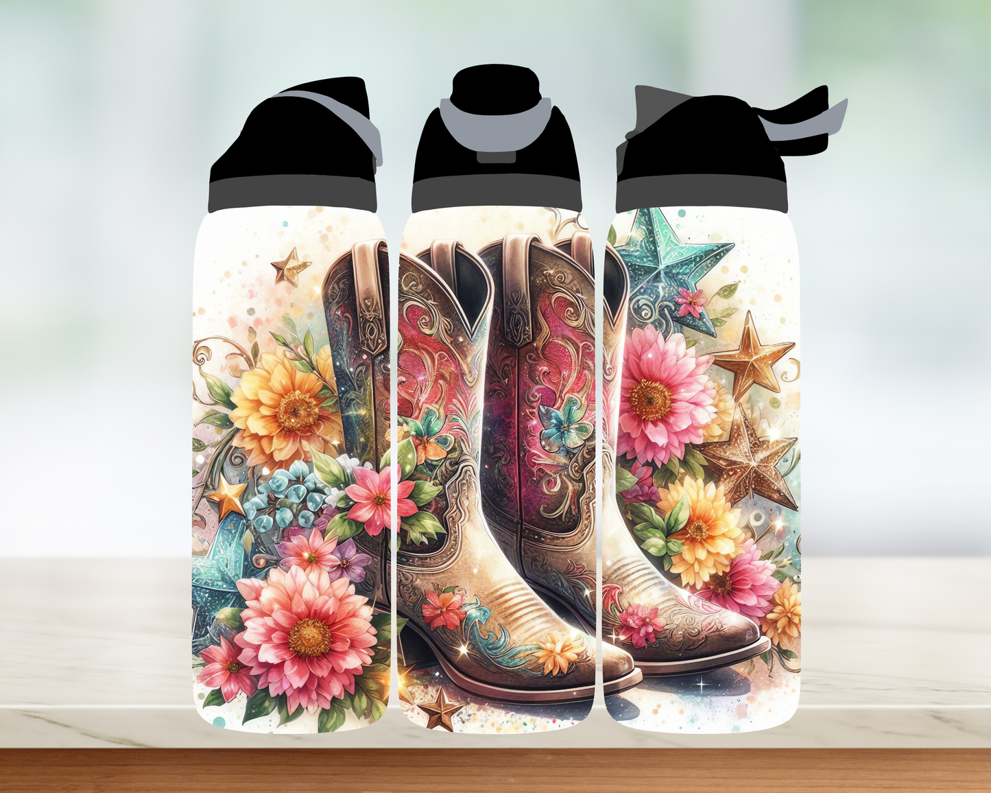 Bouteille style Owala - Bottes fleurs