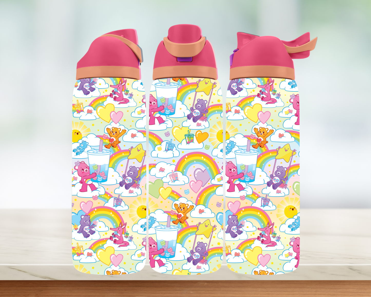 Bouteille style Owala - Ourson arc-en-ciel