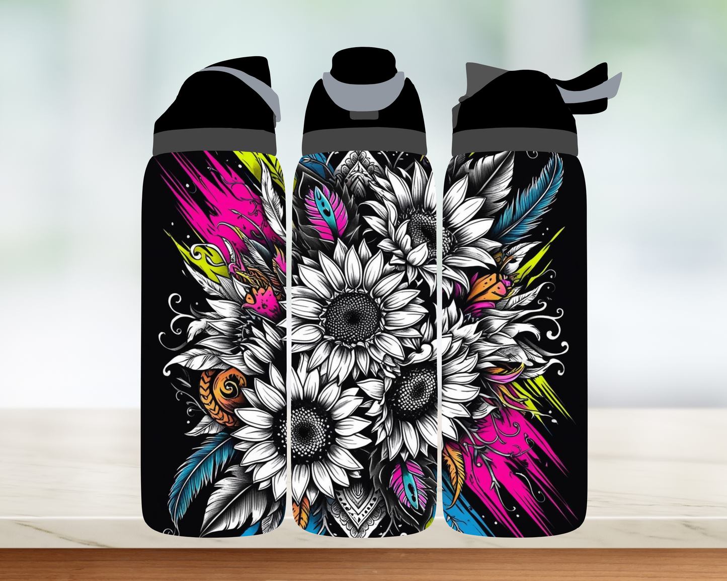 Bouteille style Owala - Fleurs splash coloré