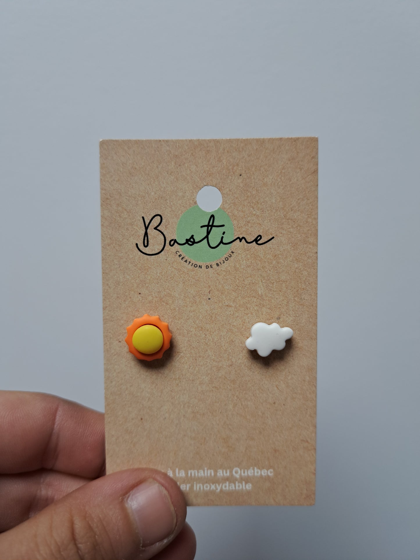 Duo soleil nuage - Boucles d'oreilles studs en argile polymère acier inoxydable hypoallergène