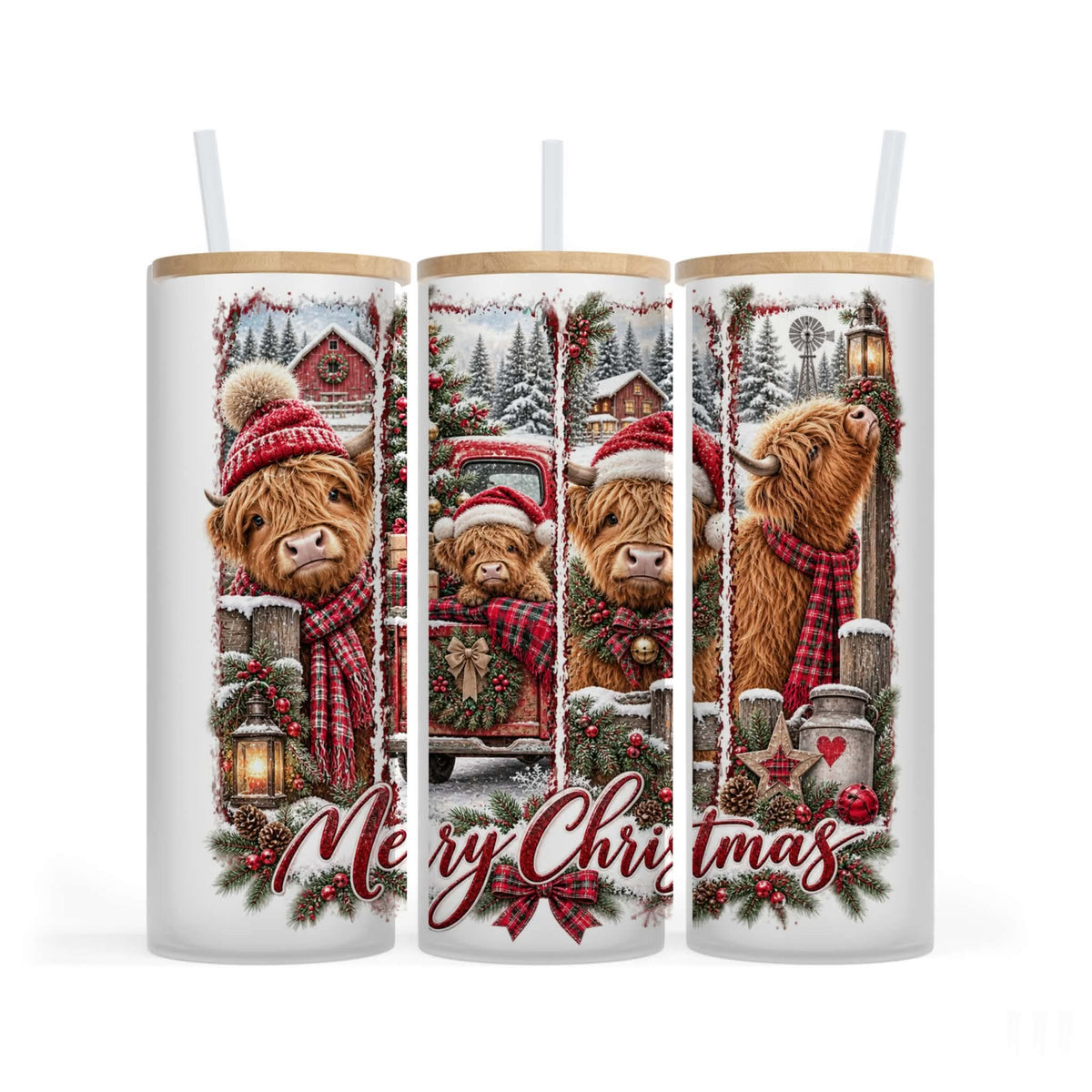 Verre givré 25 oz - Vache Highland hivernale