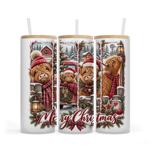 Verre givré 25 oz - Vache Highland hivernale