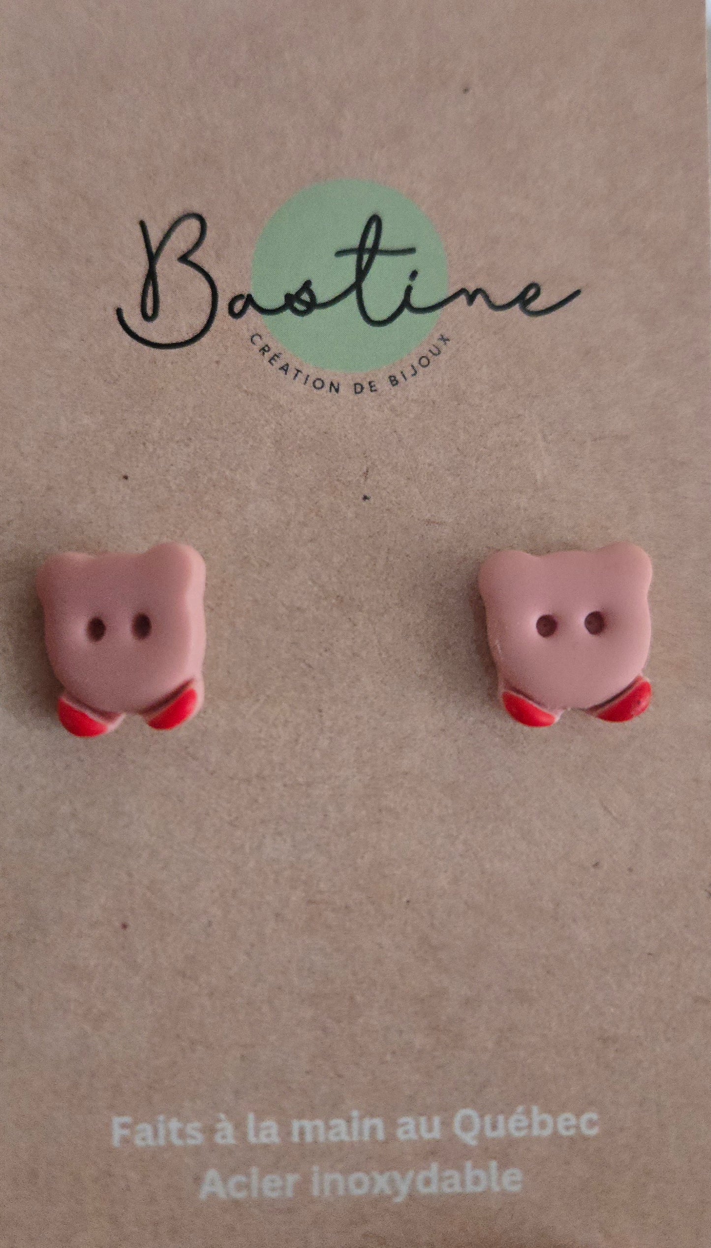 Rose - Boucles d'oreilles studs en argile polymère acier inoxydable hypoallergène