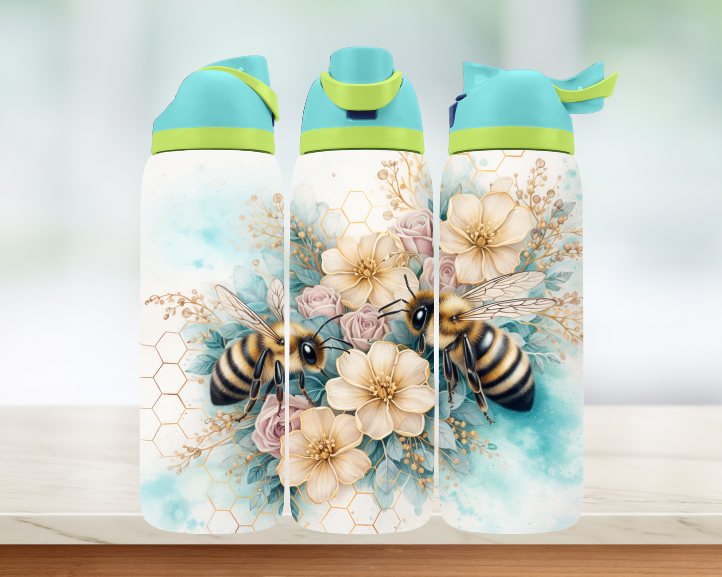 Bouteille style Owala - Abeilles et fleurs