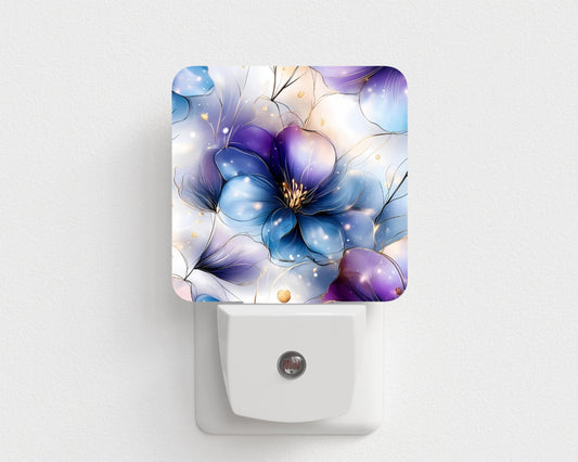 Veilleuse fleur mauve bleu