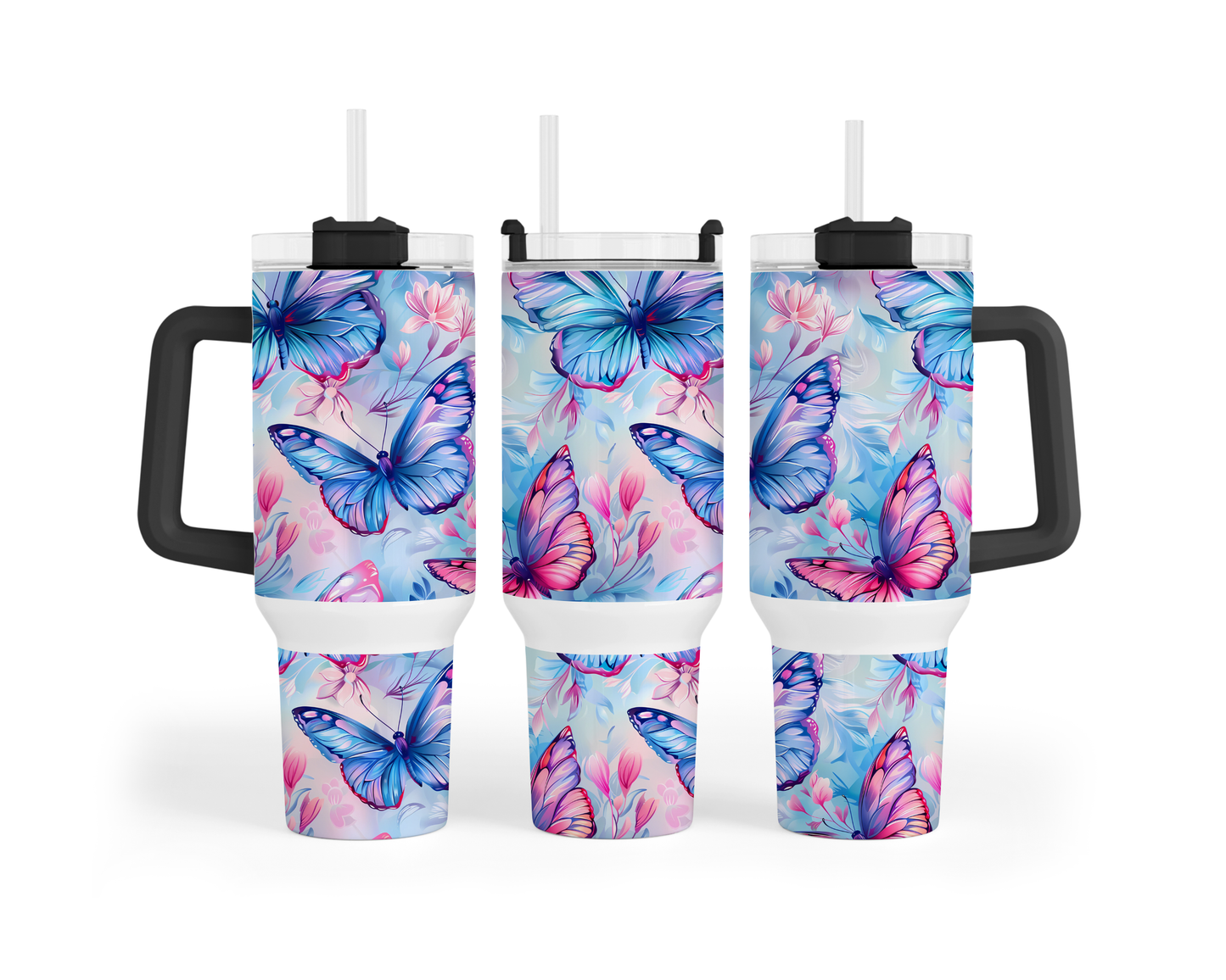 40 oz - Papillon rose et bleu