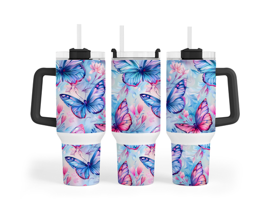40 oz - Papillon rose et bleu