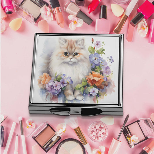 Miroir de poche - Chat et fleur