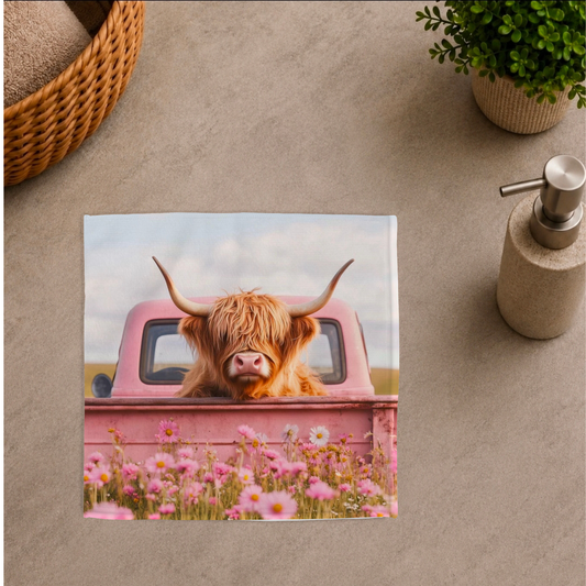 Débarbouillette ultra douce - Vache Camion Rose