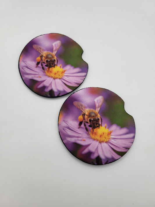 Sous-verre auto - Fleur et abeille