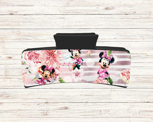 Pince à cheveux - Souris fond rose ( Design de Audz)