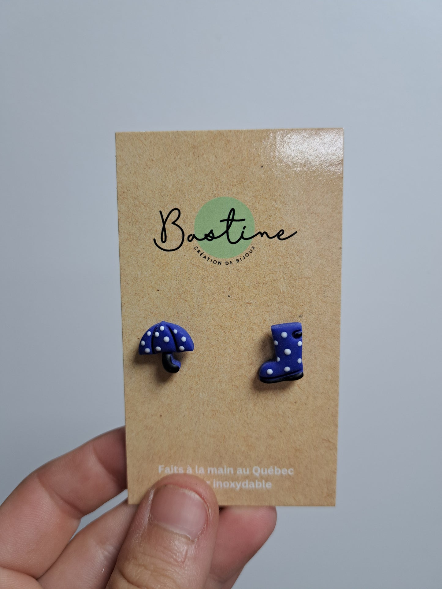 Duo sous la pluie - Boucles d'oreilles studs en argile polymère acier inoxydable hypoallergène
